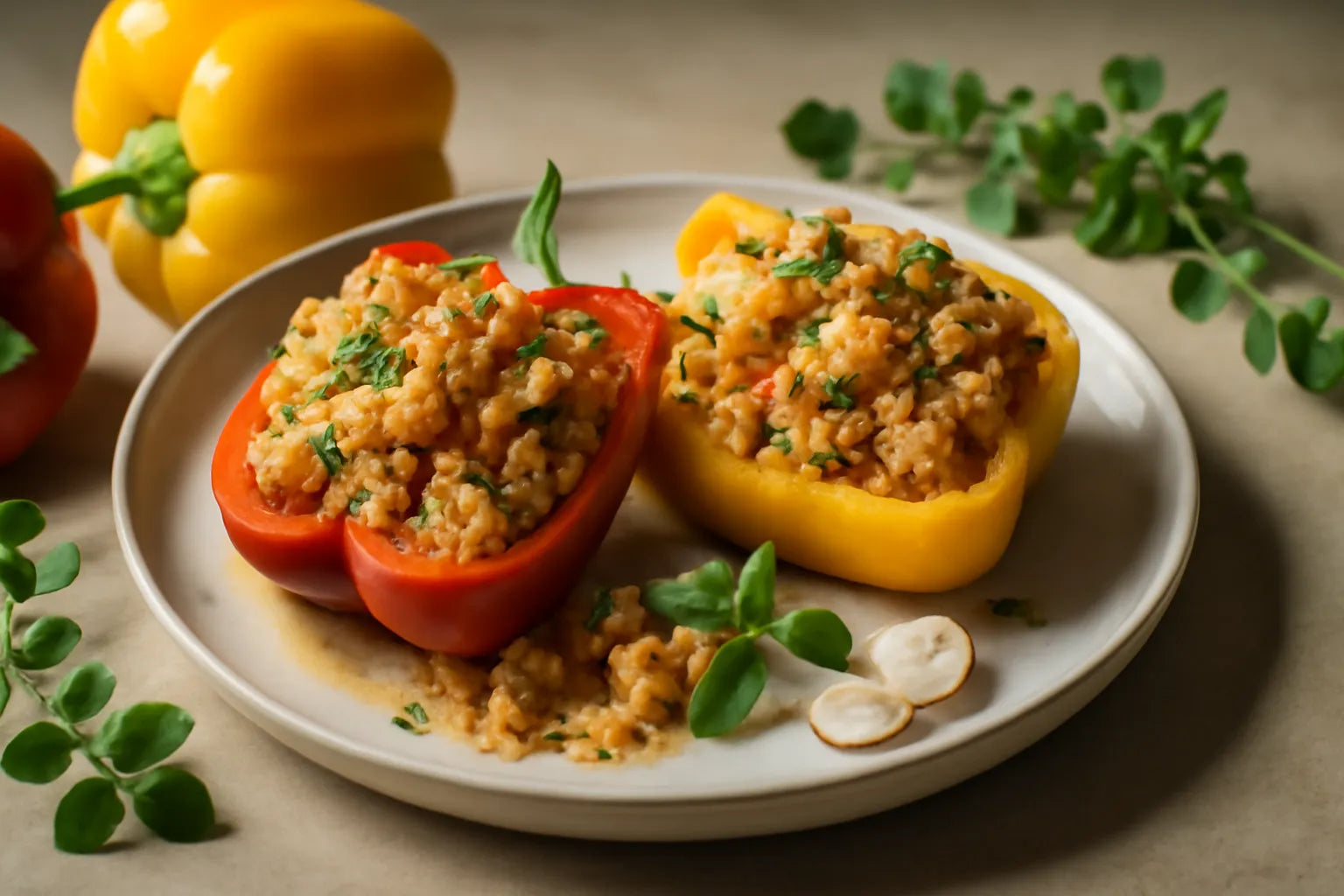 Gevulde paprika's met kabeljauw en rijst