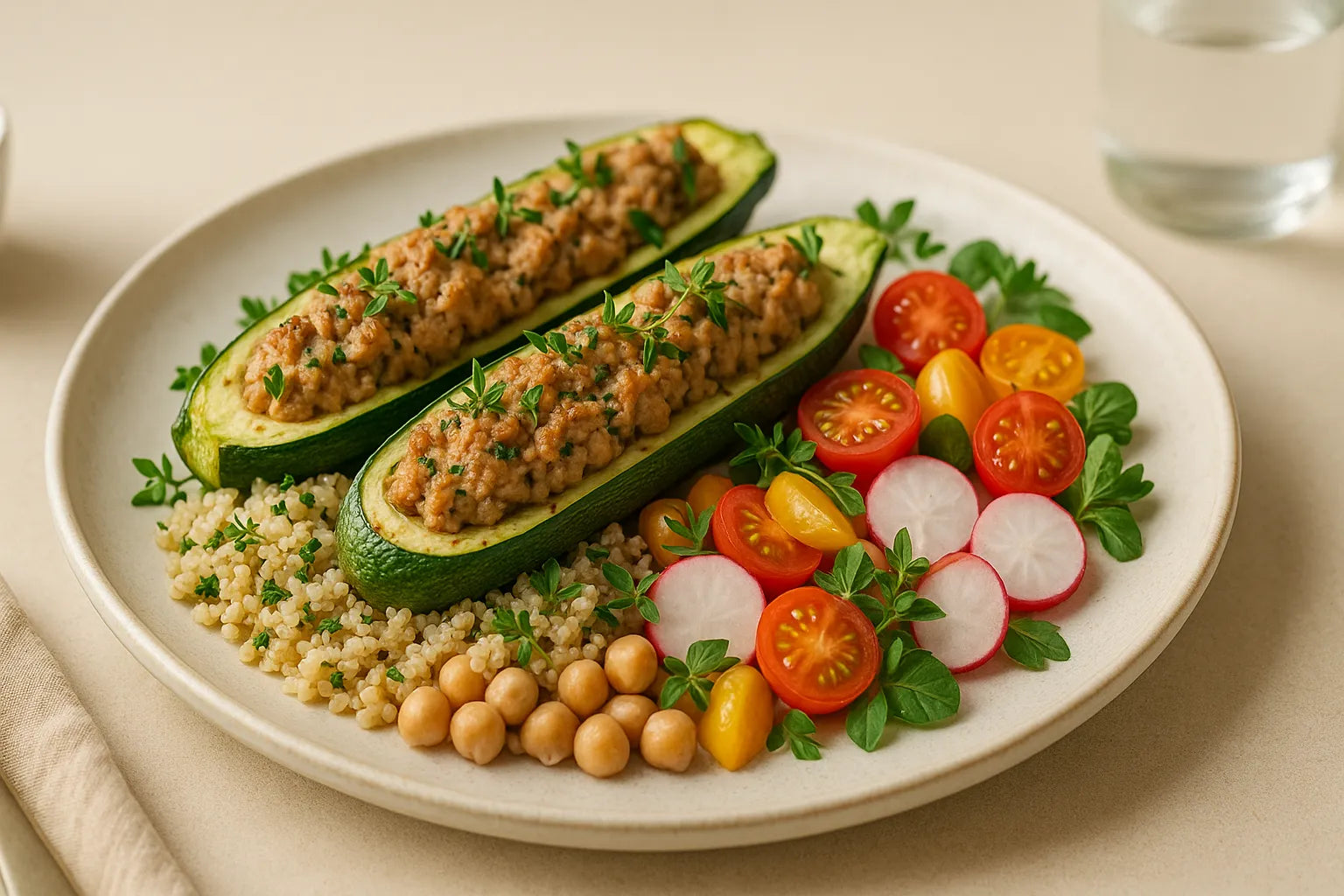 Stuffed zucchini with chicken mince