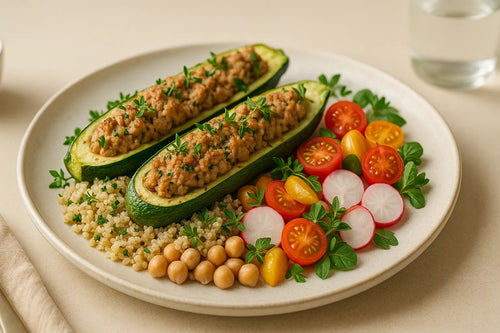 Stuffed zucchini with chicken mince
