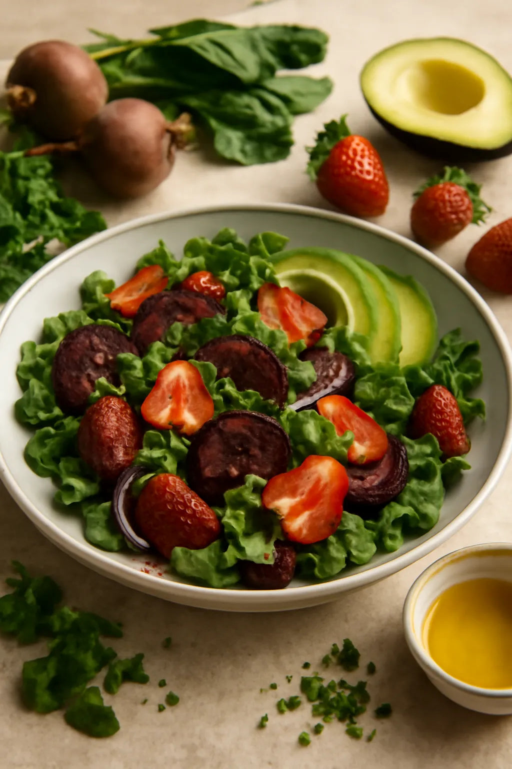 Summer beetroot salad with strawberries