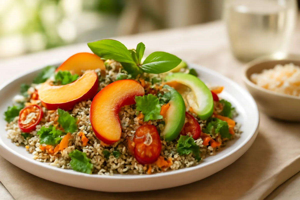 Summer quinoa salad with peach