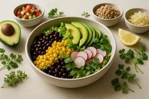 Insalata di taco con mais dolce e fagioli neri