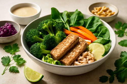 Tempeh Broccoli Peanut Ginger Pokebowl
