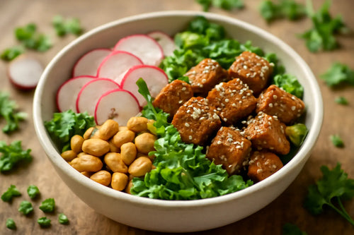 Tempeh Radish Peanut Sesame Pokebowl