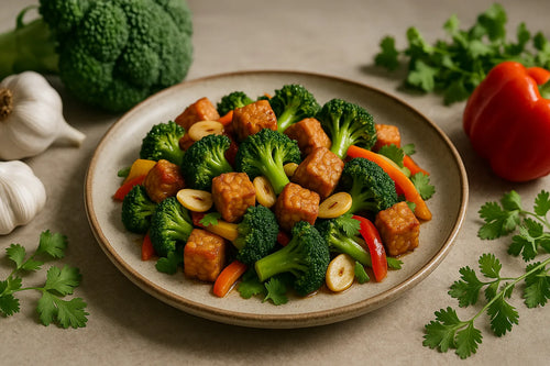 Salteado de tempeh con brócoli y ajo