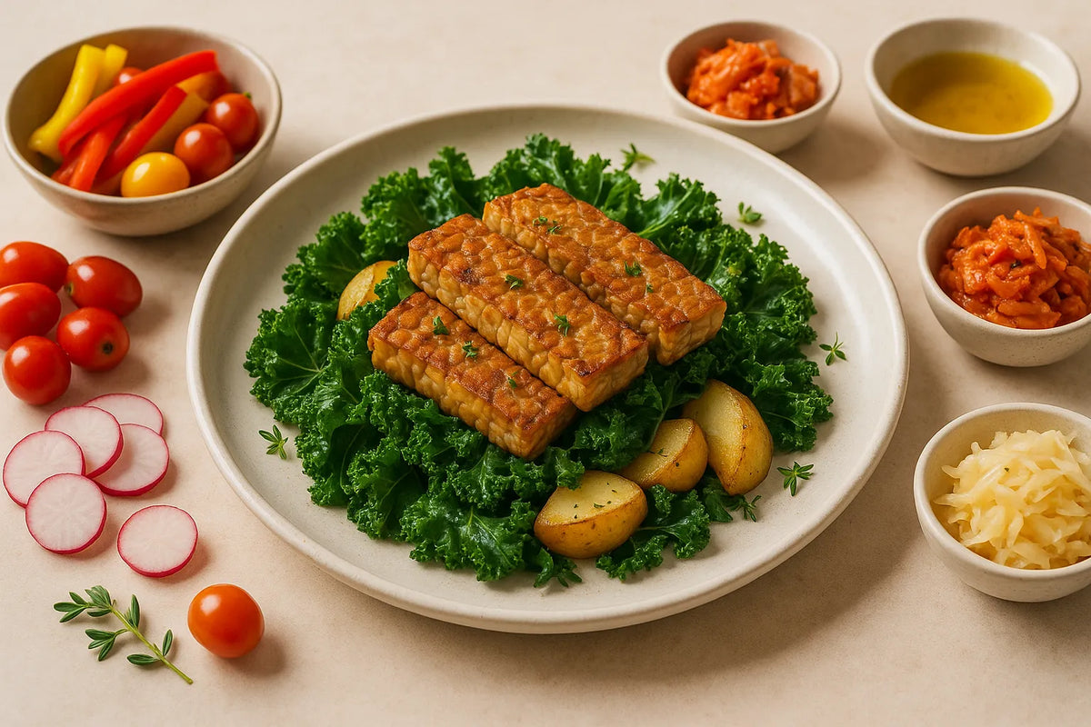 Tempeh with kale and potato