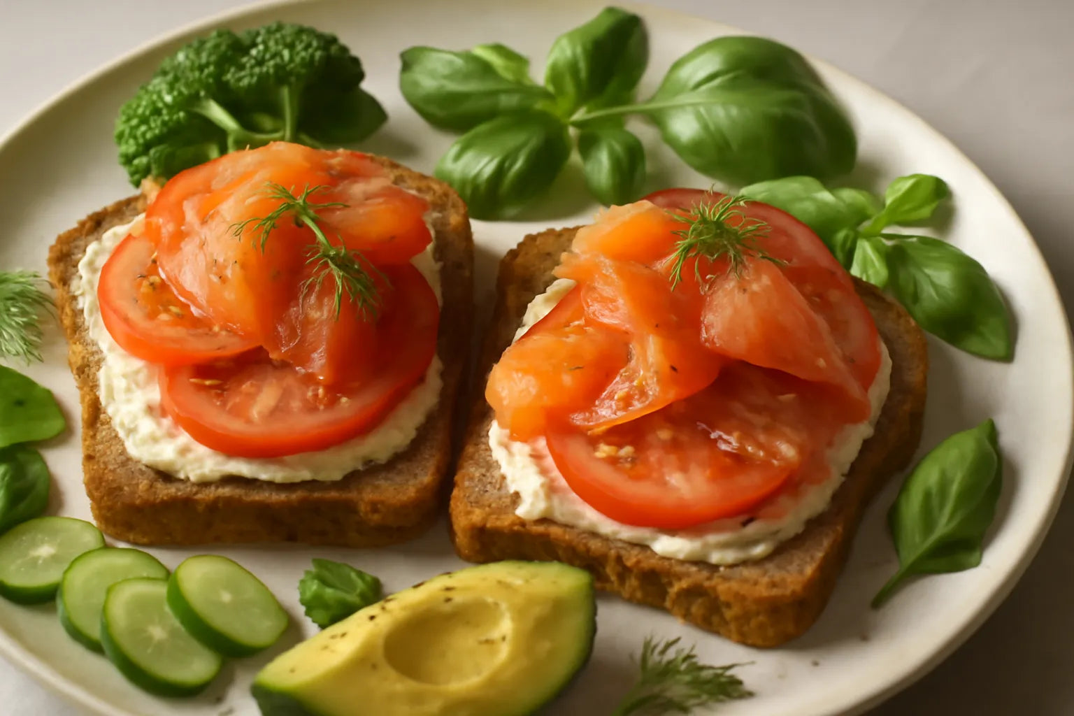 Tost met gerookte zalm en tomaat