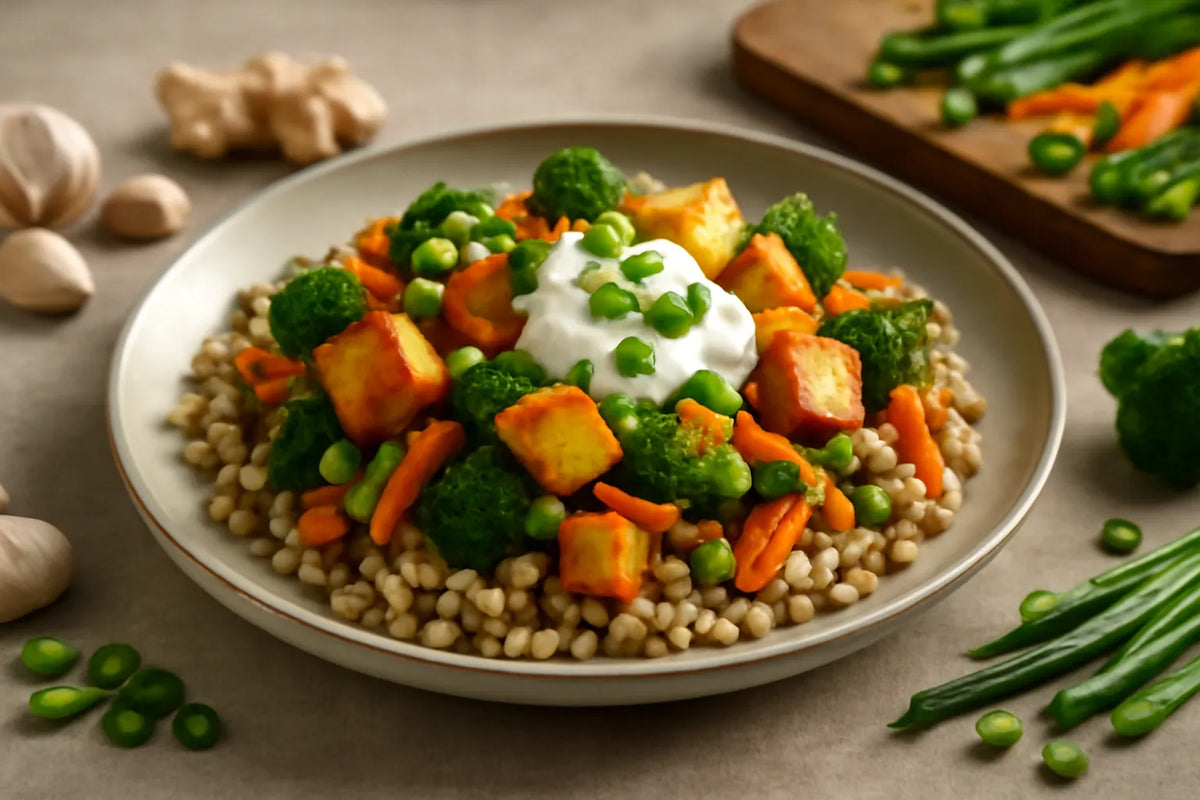 Tofu-Gersten-Stir-Fry mit Joghurt