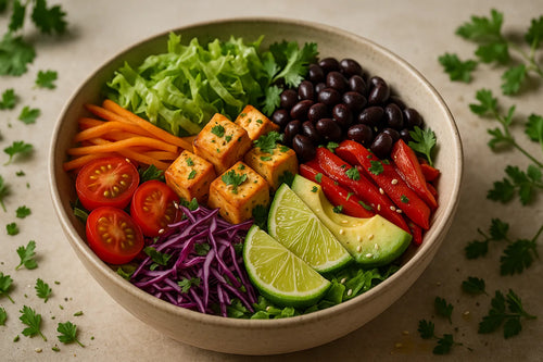 Tazón de tofu con frijoles negros