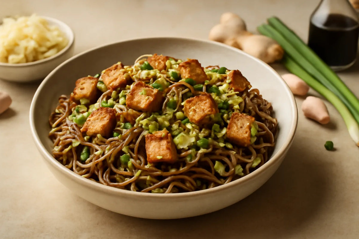 Tofu Buckwheat Soba Stir-Fry with Sauerkraut