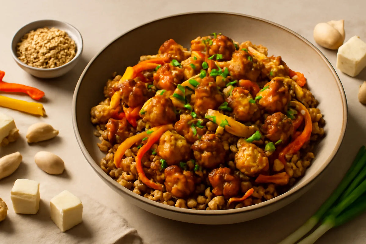 Tofu-Farro-Pfanne mit Tempeh