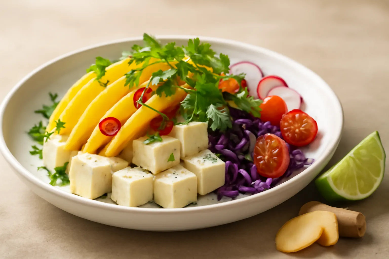 Tofu Mango Ginger Lime Pokebowl