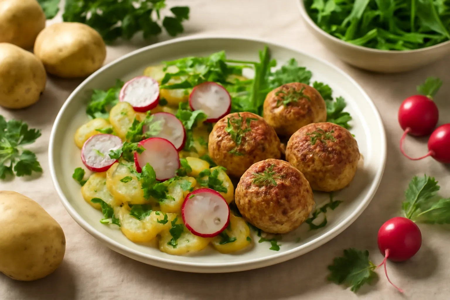 Tofu meatballs with German potato salad