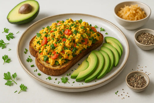 Tostada de masa madre con revuelto de tofu