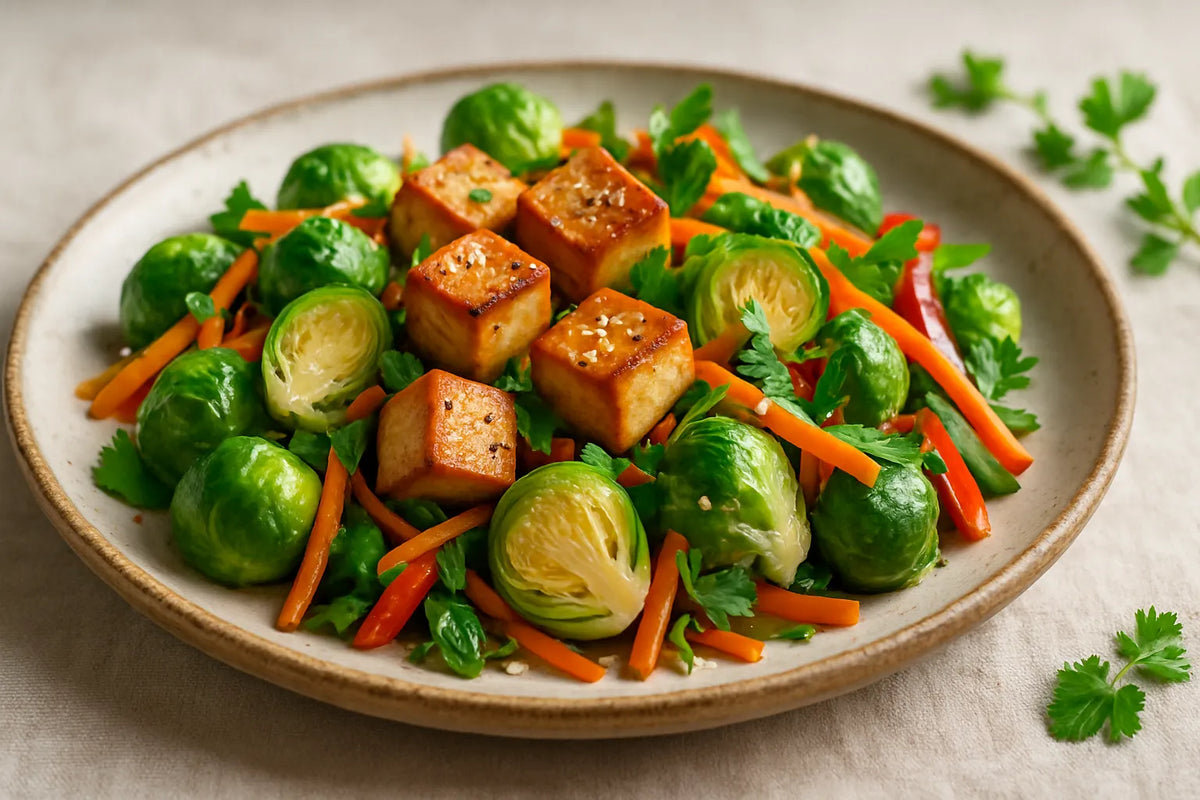 Tofu stir-fry with Brussels sprouts