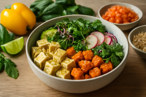 Tofu Sweet Potato Miso Lime Pokebowl