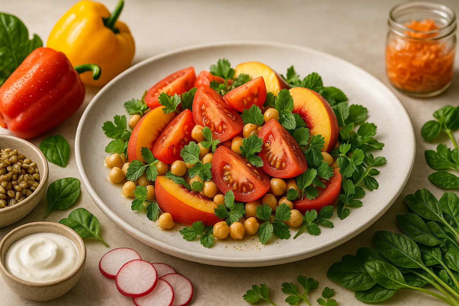 Tomato Peach Chickpea Salad