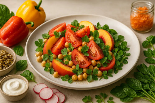 Tomato Peach Chickpea Salad
