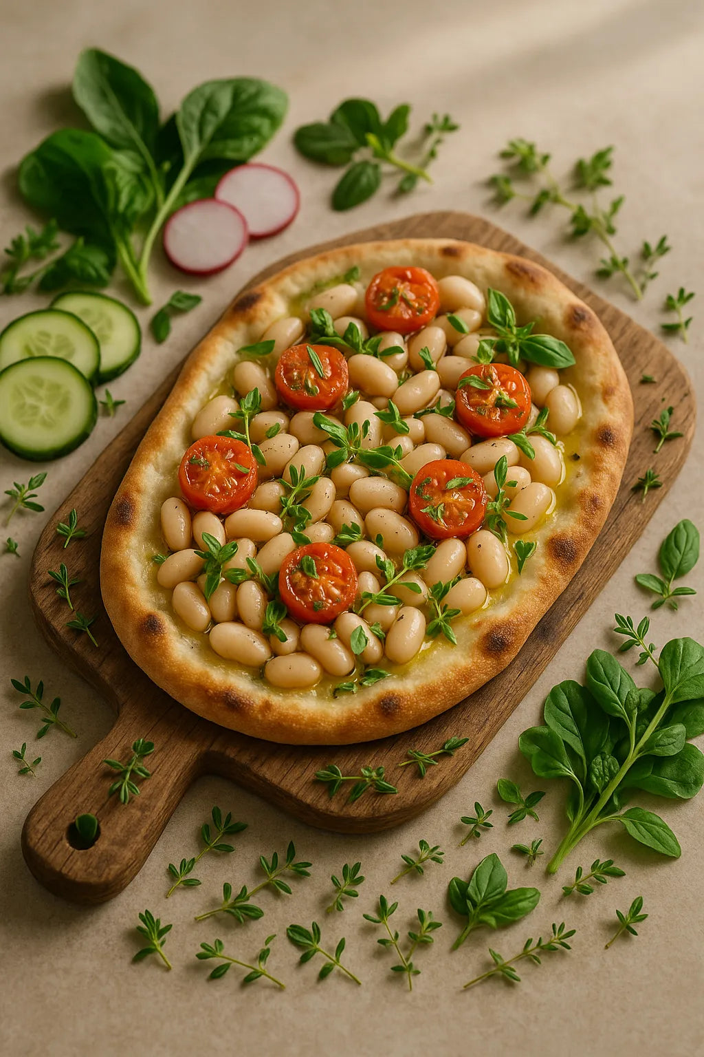 Tomato White Bean Sourdough Flatbread