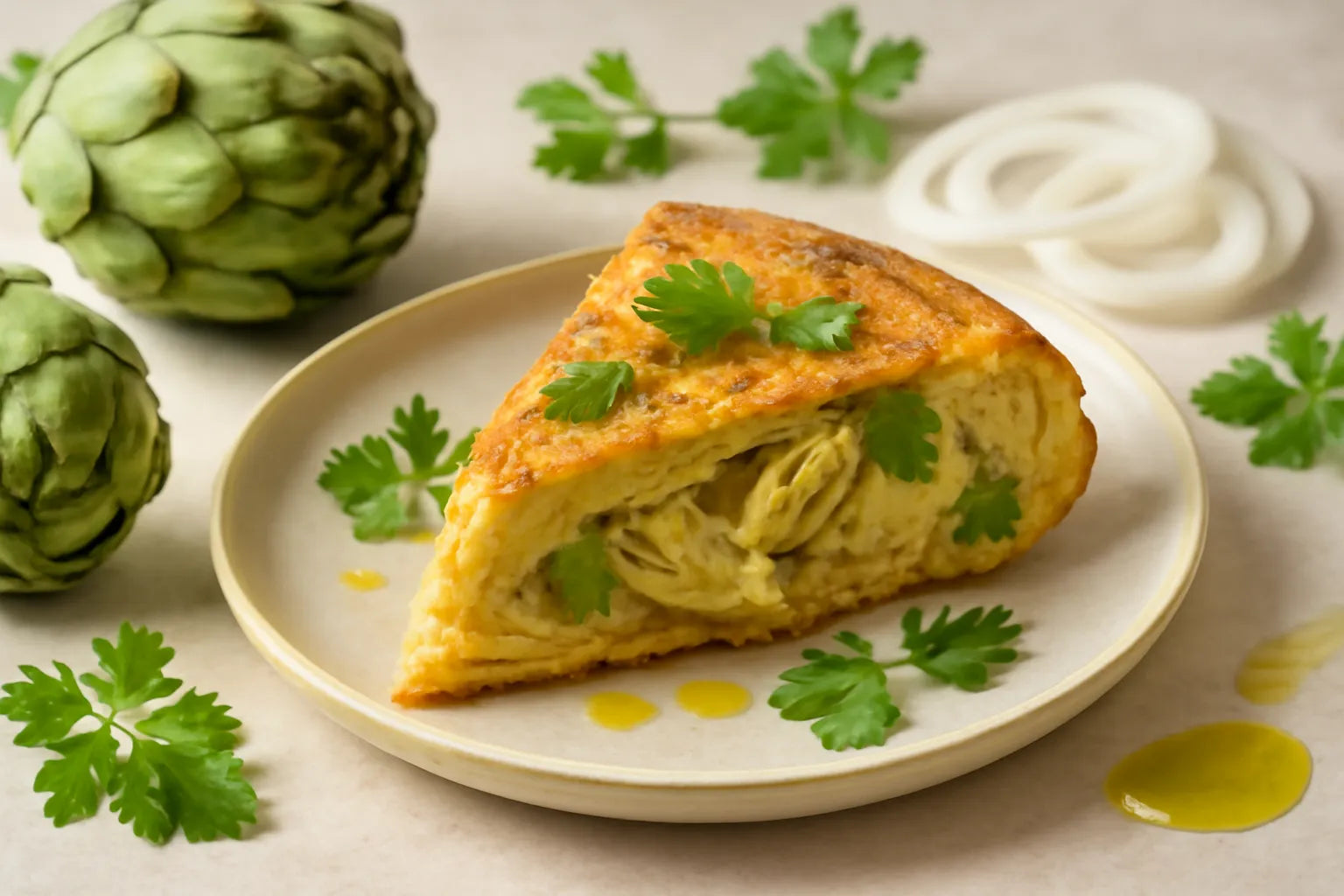 Tortilla with artichokes and onion