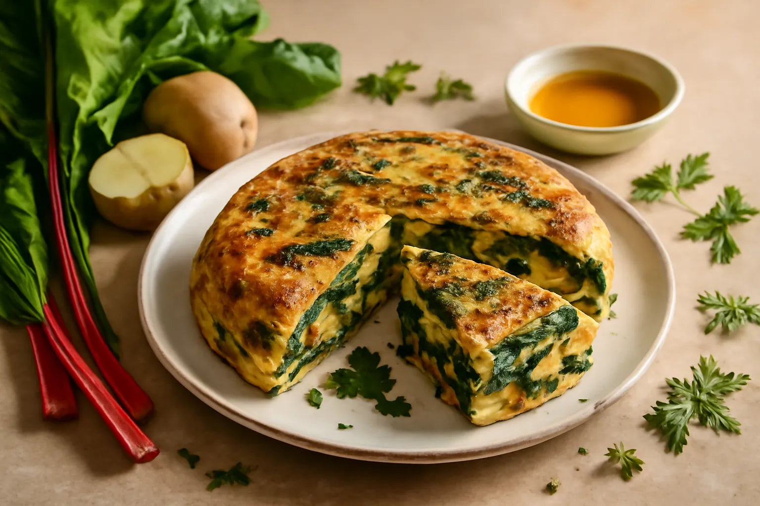 Tortilla met snijbiet en aardappel