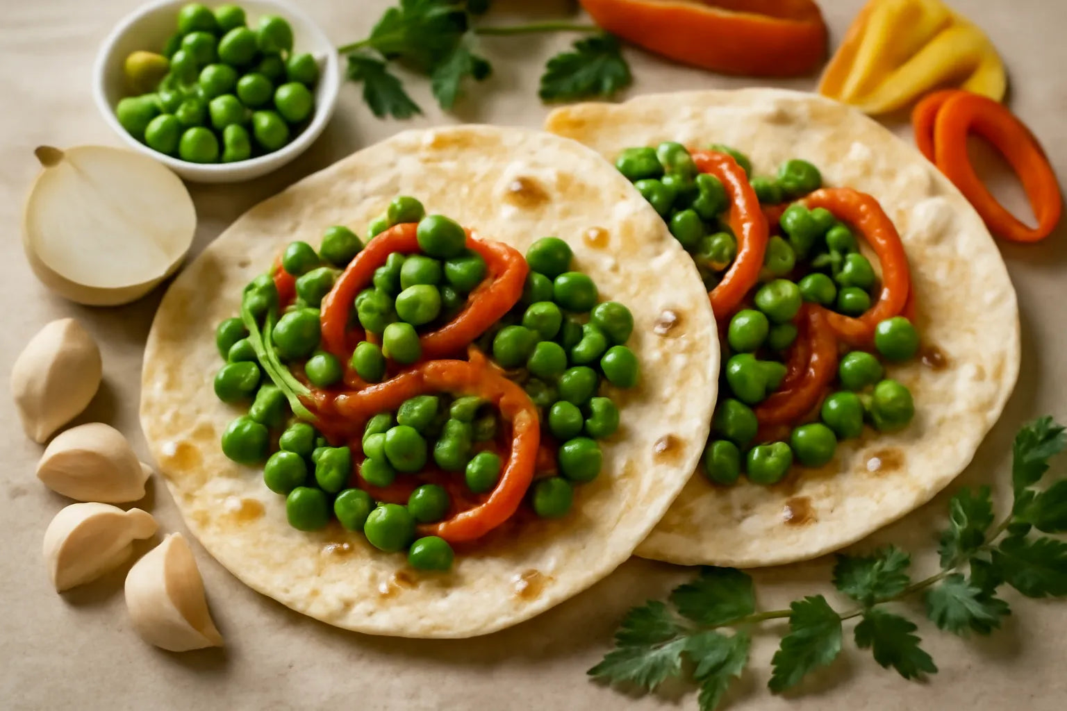 Tortilla met erwten en paprika's