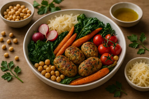 Tazón de kofta de garbanzos con pavo