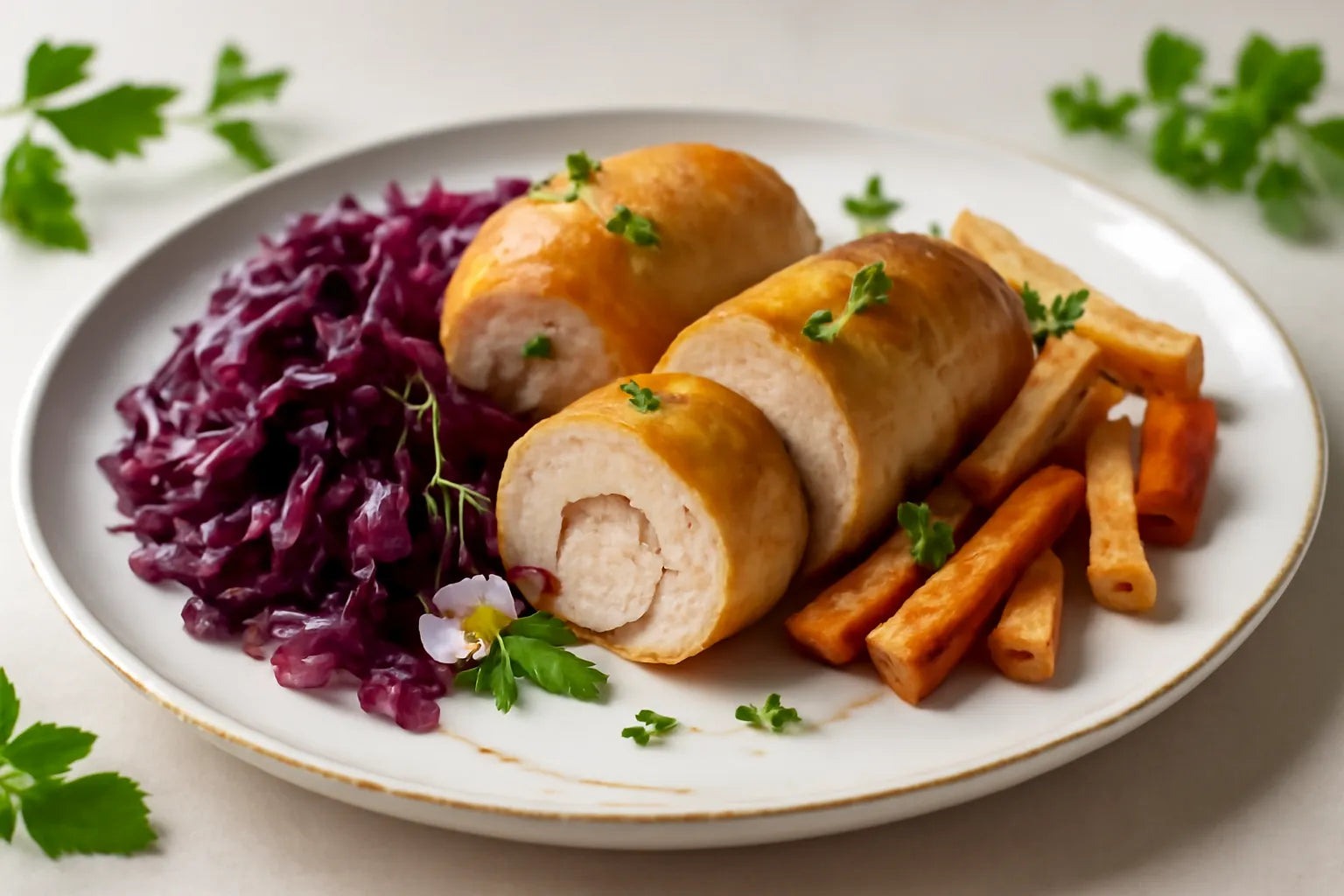 Turkey roulades with red cabbage