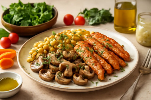 Turkey strips with mushrooms and spaetzle
