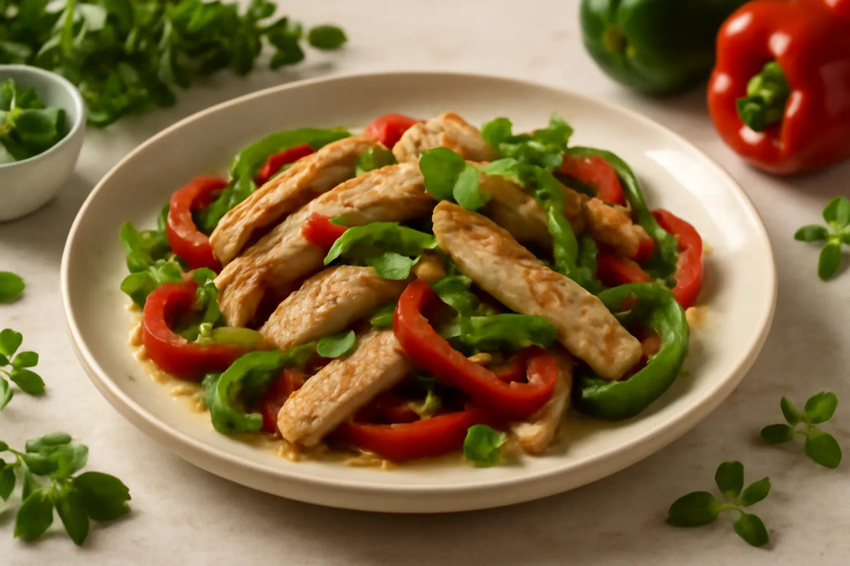 Turkey strips with peppers and oregano