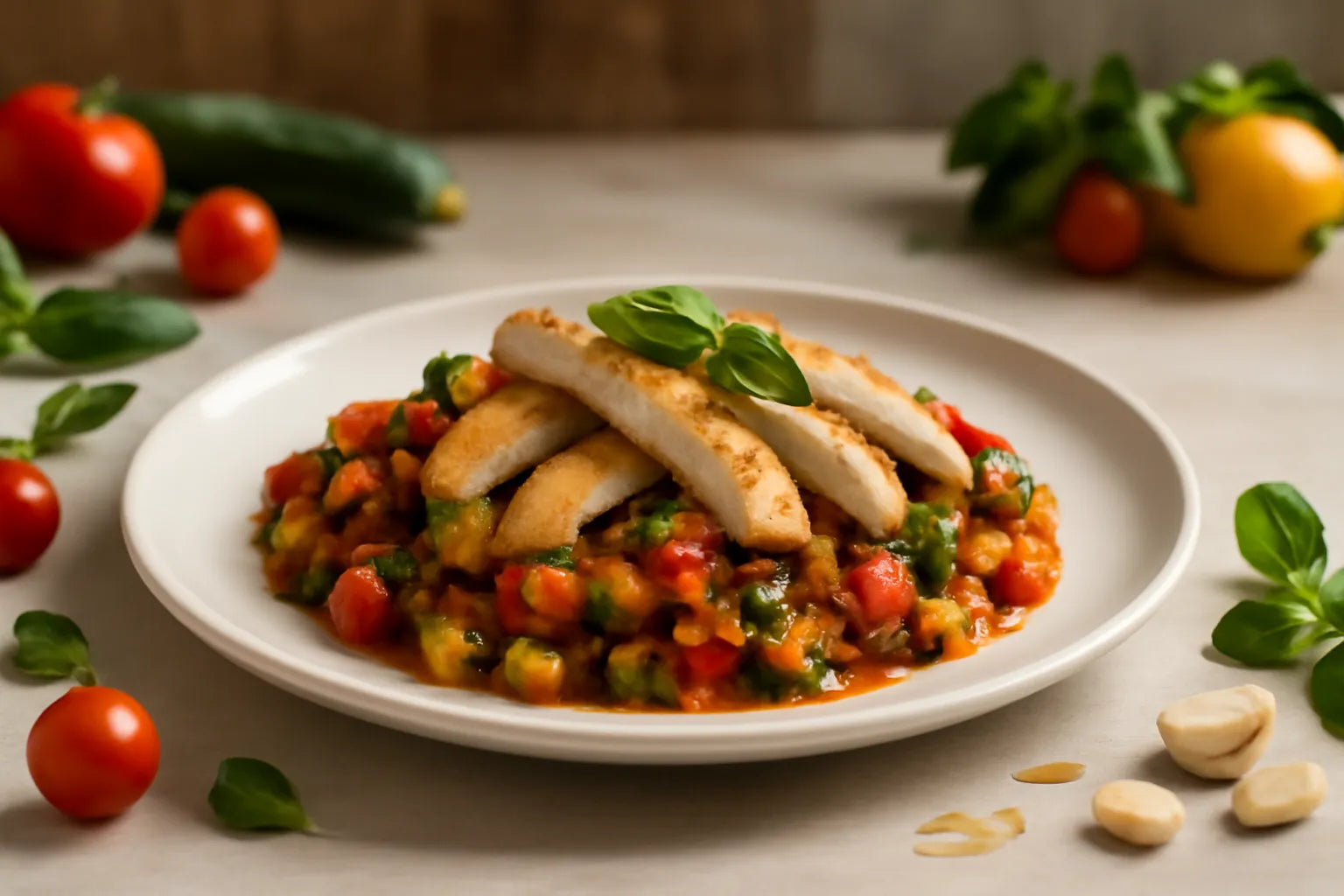 Turkey strips with pisto