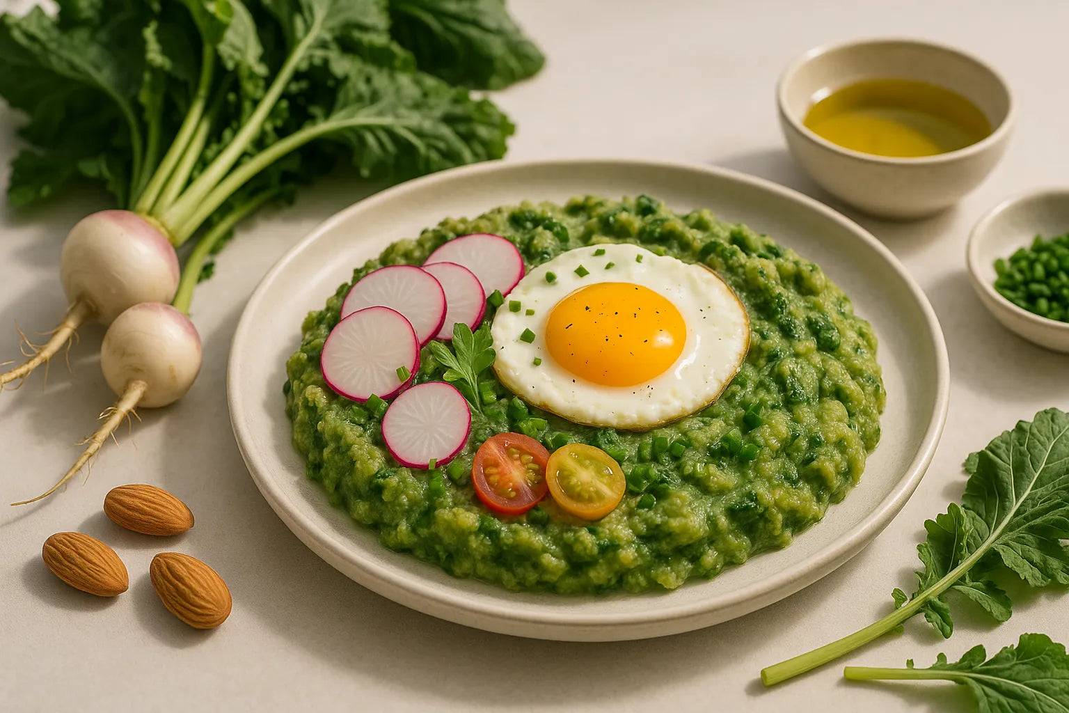 Turnip greens mash with egg