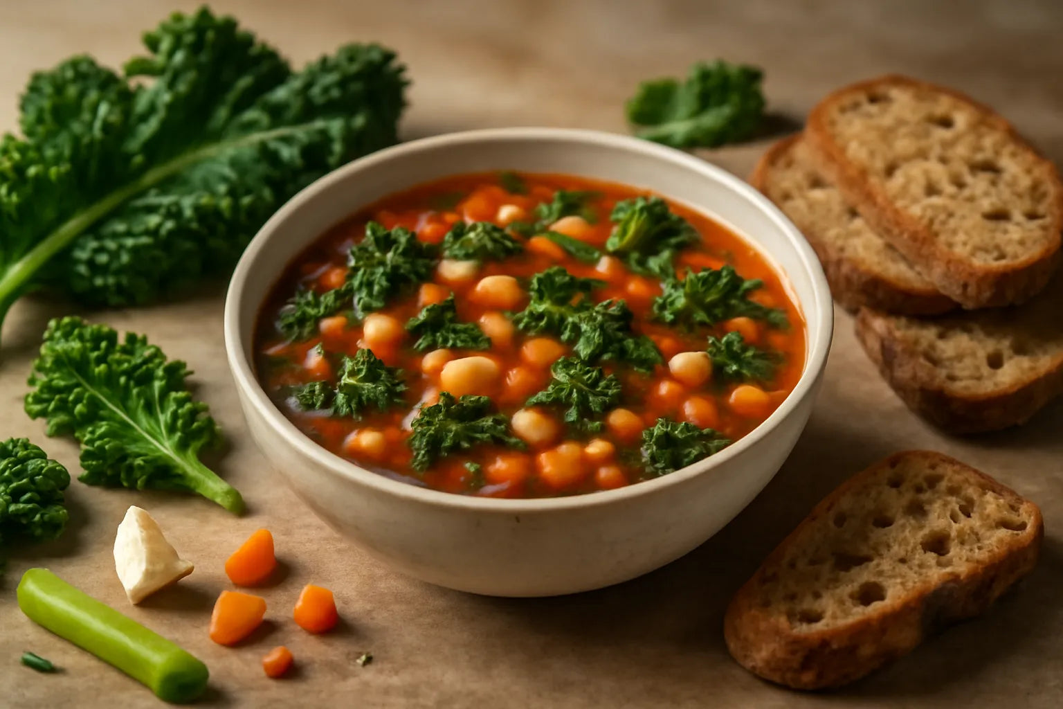 Toscaans ribollita met boerenkool en bonen