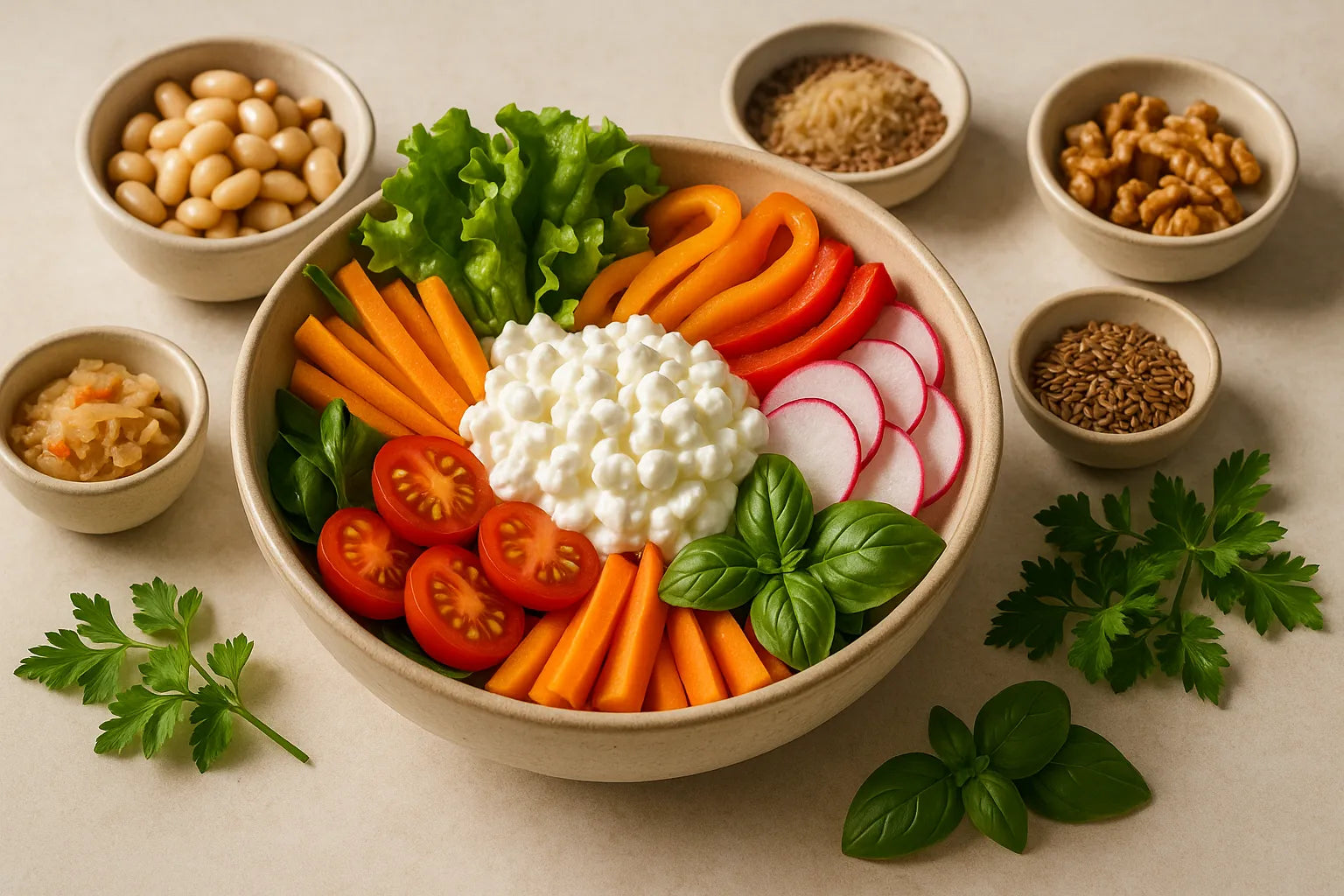 Vegetable bowl with cottage cheese