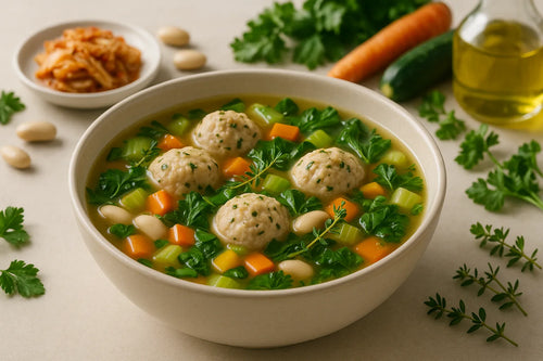 Groentesoep met kipgehaktballetjes