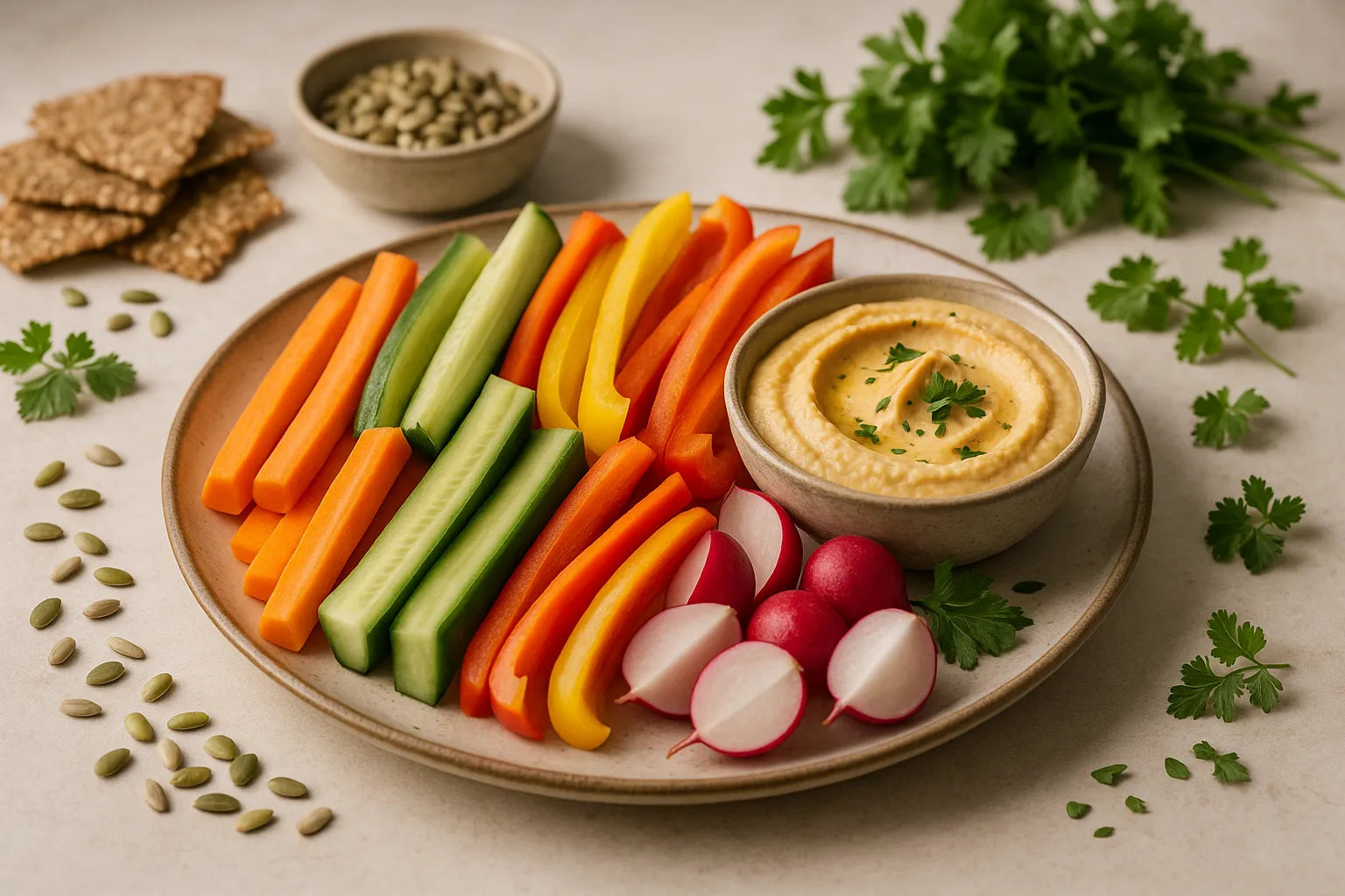 Vegetable sticks with hummus