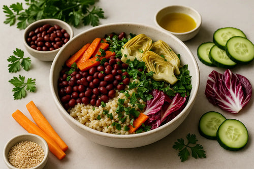 Warm Adzuki Bean and Artichoke Grain Bowl with Parsley