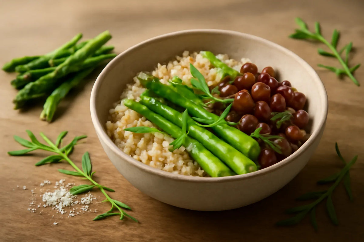 Warm Adzuki Bean and Asparagus Grain Bowl with Tarragon