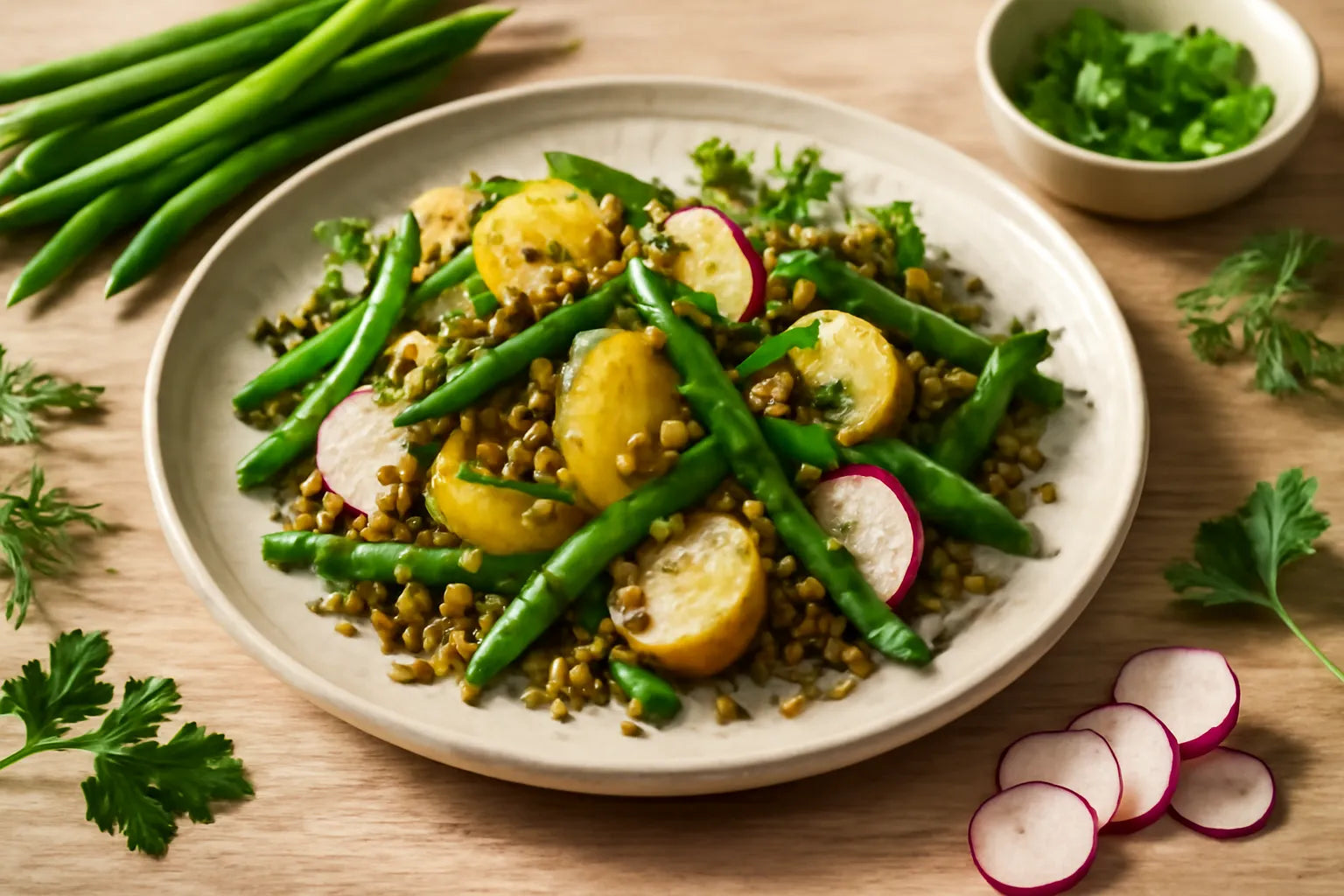 Warm potato salad with green beans