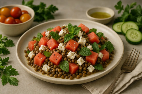 Watermelon Feta Mint Lentil Salad