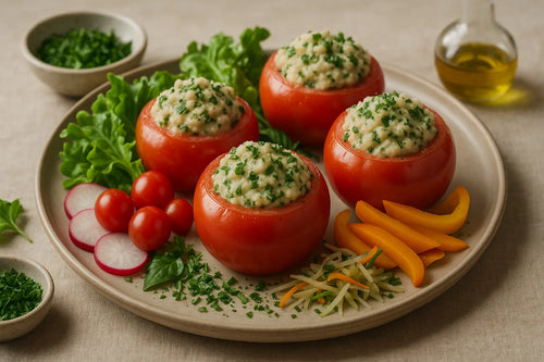 Tomates rellenos de alubias blancas y hierbas