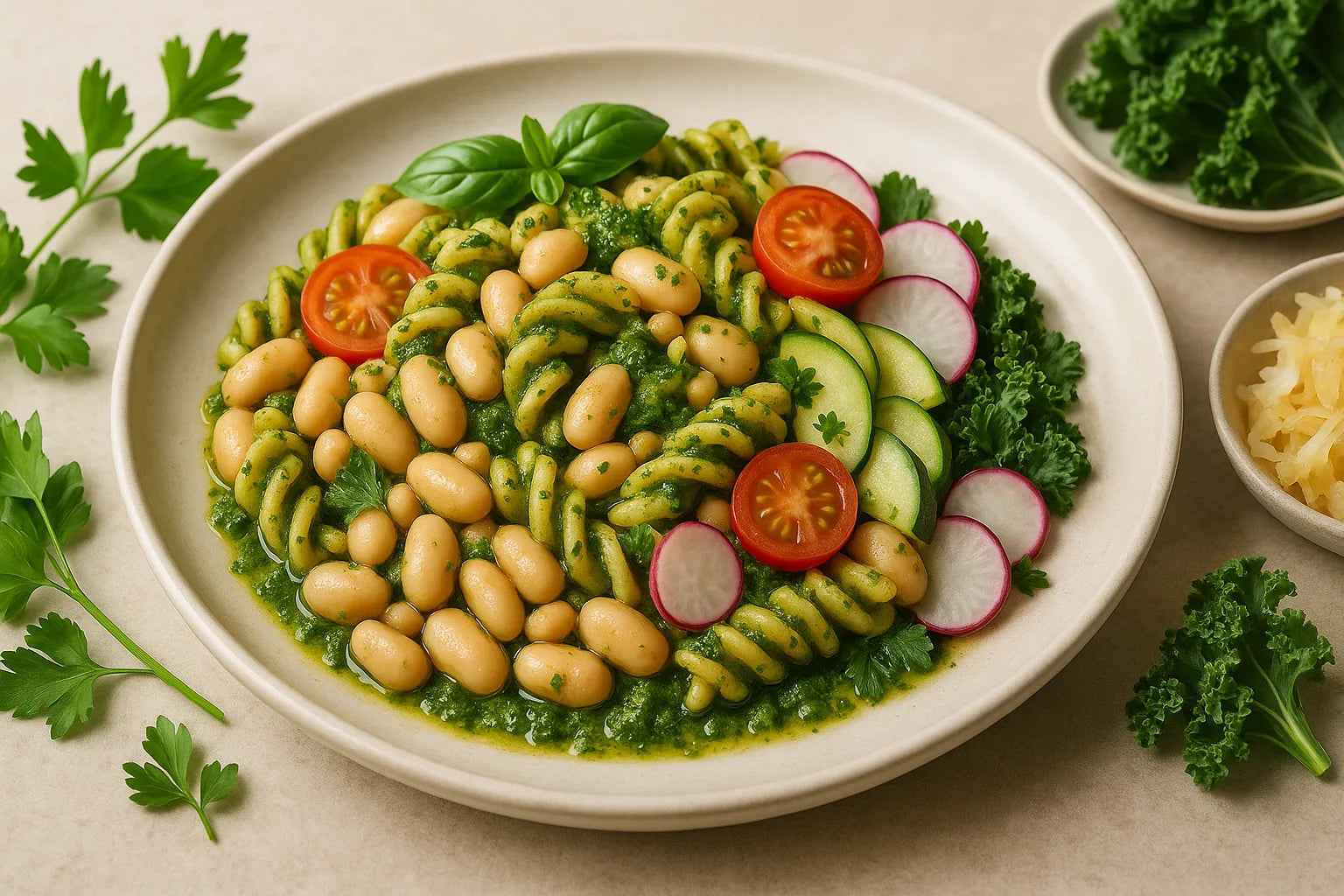 Makaron z pesto z białej fasoli
