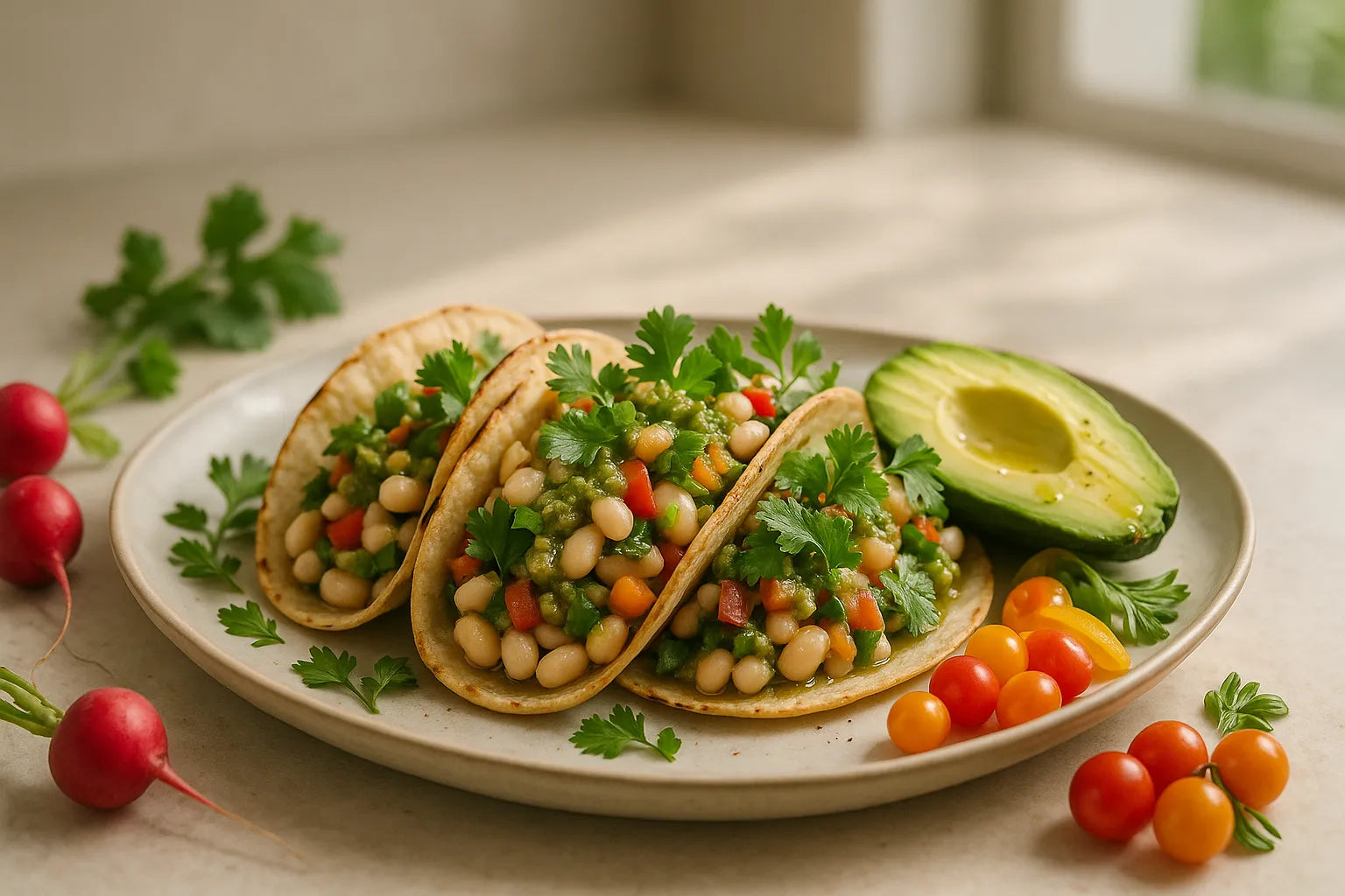 Tacos con salsa verde di fagioli bianchi