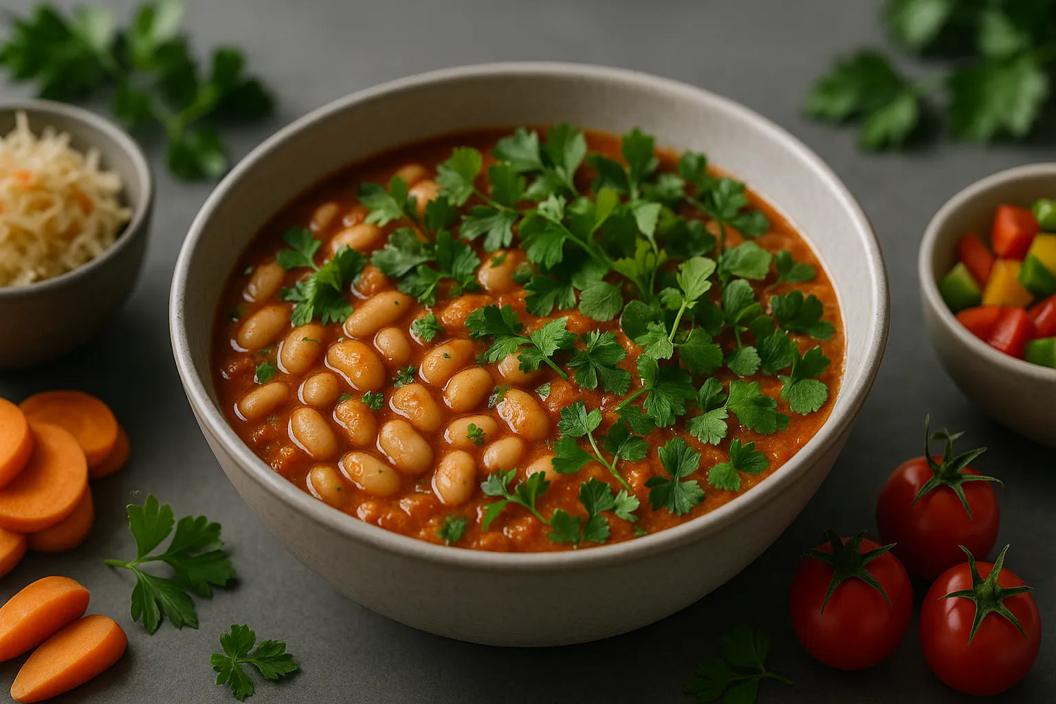 Curry de tomate con alubias blancas