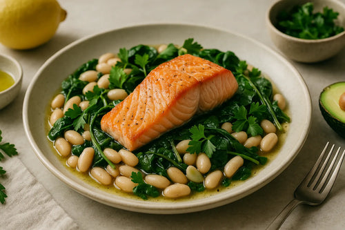 White beans with spinach and salmon
