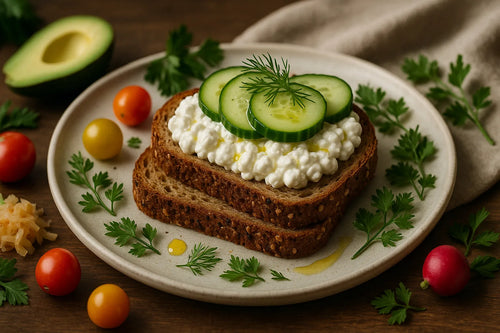Whole-grain bread with cottage cheese and cucumber