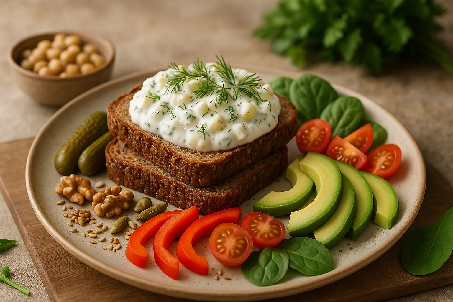 Whole-grain bread with yogurt egg salad
