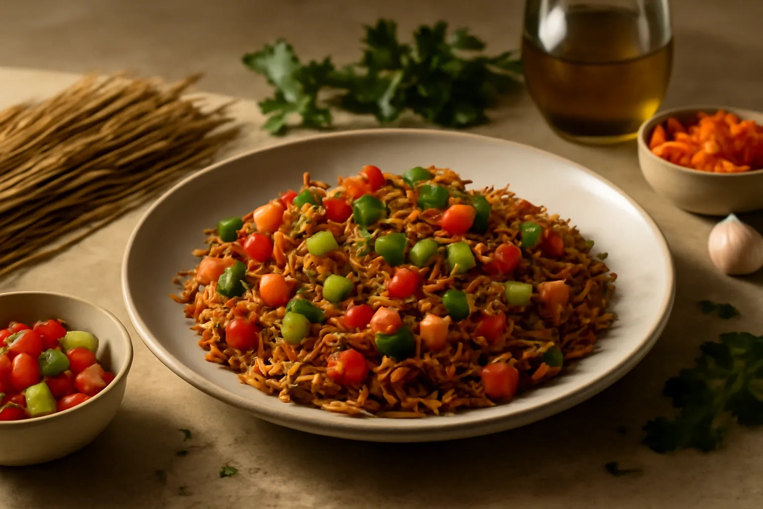 Whole-grain fideuà with vegetables