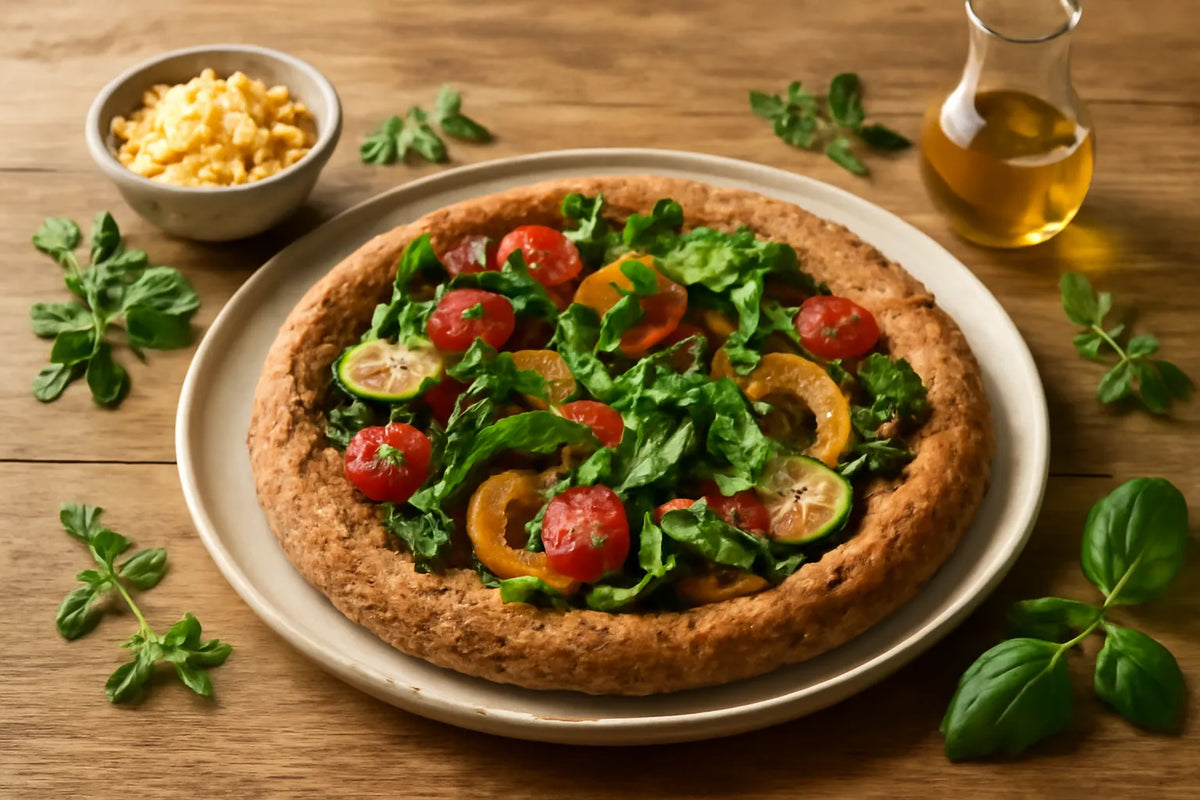 Whole-grain pizza with vegetables
