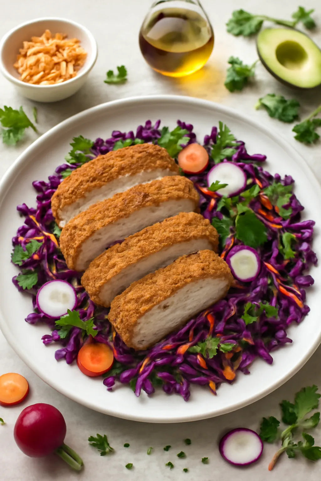 Whole-grain pork schnitzel with red cabbage